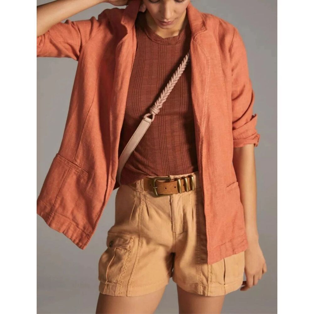 Anthropologie Vintage Washed Linen blend Blazer oversized boho lagenlook Sz 6